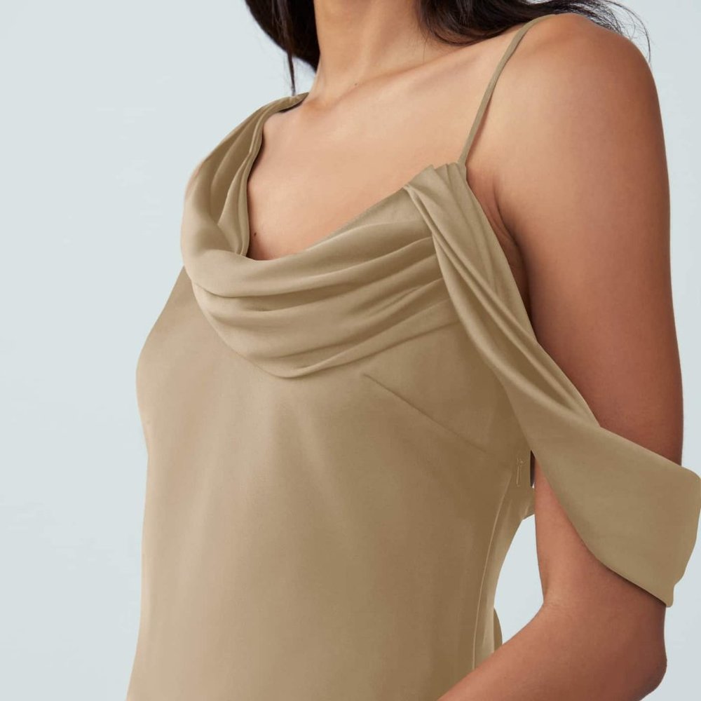 Fame and Partners Francois Gown, Tan Satin, Size 8